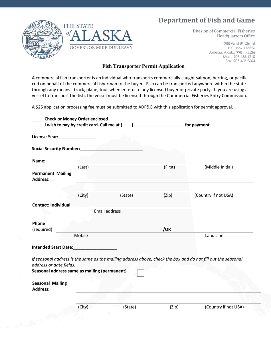 Fish Transporter Permit Application - Alaska, Page 1