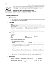 Document preview: Form 42-39-2 Application for Permit to Construct or Modify a Lowflow ( 50 Gpm) Heat Pump Injection Well (5a7 Only) - Idaho