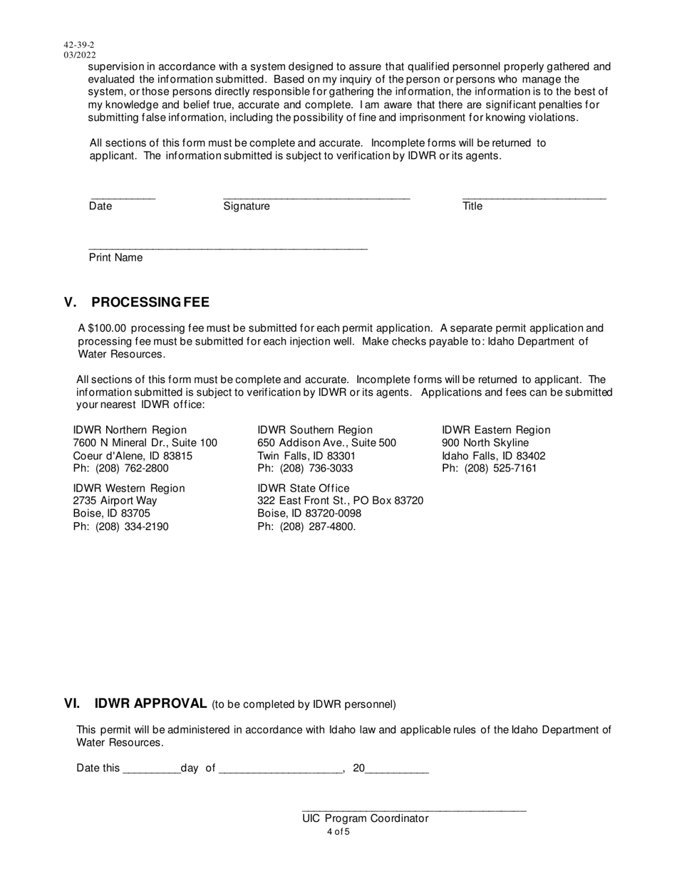 Form 42-39-2 Application for Permit to Construct or Modify a Lowflow ( 50 Gpm) Heat Pump Injection Well (5a7 Only) - Idaho, Page 4