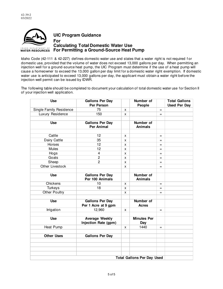 Form 42-39-2 Application for Permit to Construct or Modify a Lowflow ( 50 Gpm) Heat Pump Injection Well (5a7 Only) - Idaho, Page 5