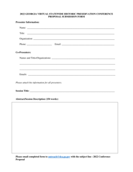 Document preview: Georgia Virtual Statewide Historic Preservation Conference Proposal Submission Form - Georgia (United States)