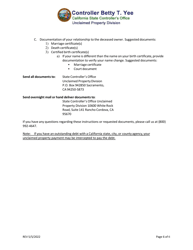 Deceased Owner Heir Claim Filing Instructions and Requested Documentation - California, Page 6
