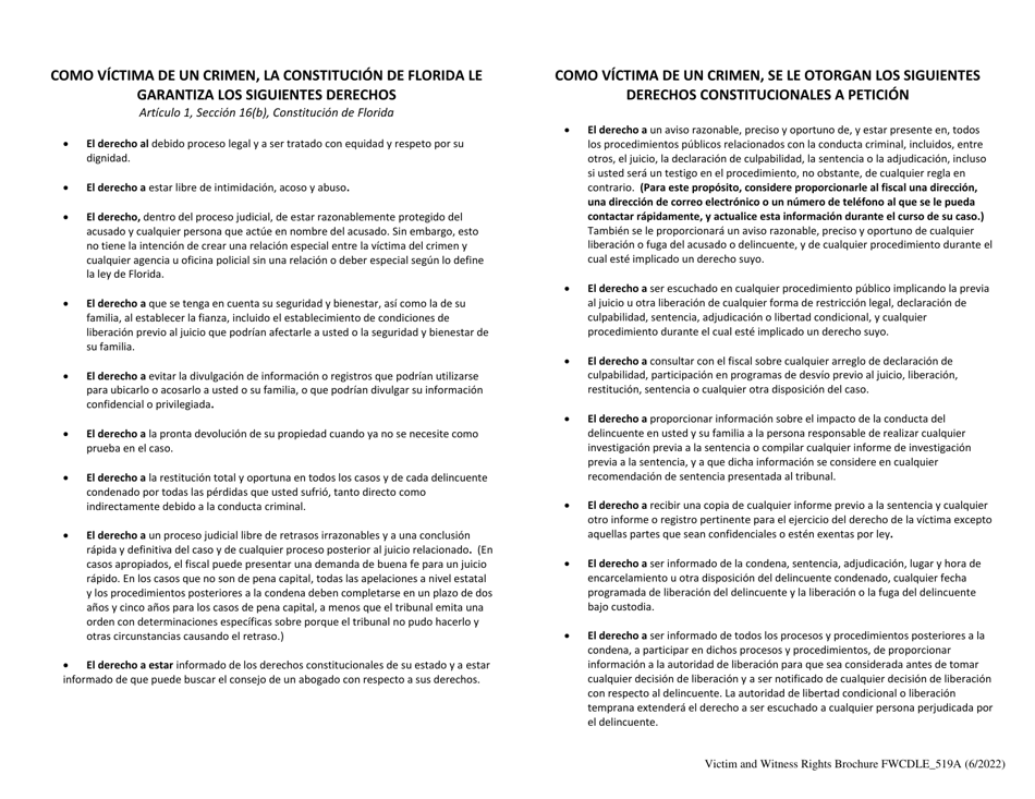 Formulario FWCDLE_519A Folleto De Los Derechos De Las Victimas - Florida (Spanish), Page 2