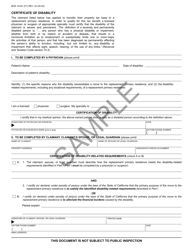 Document preview: Form BOE-19-DC Certificate of Disability - Sample - California