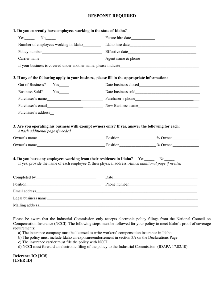Employer Compliance Questionnaire - Idaho, Page 1