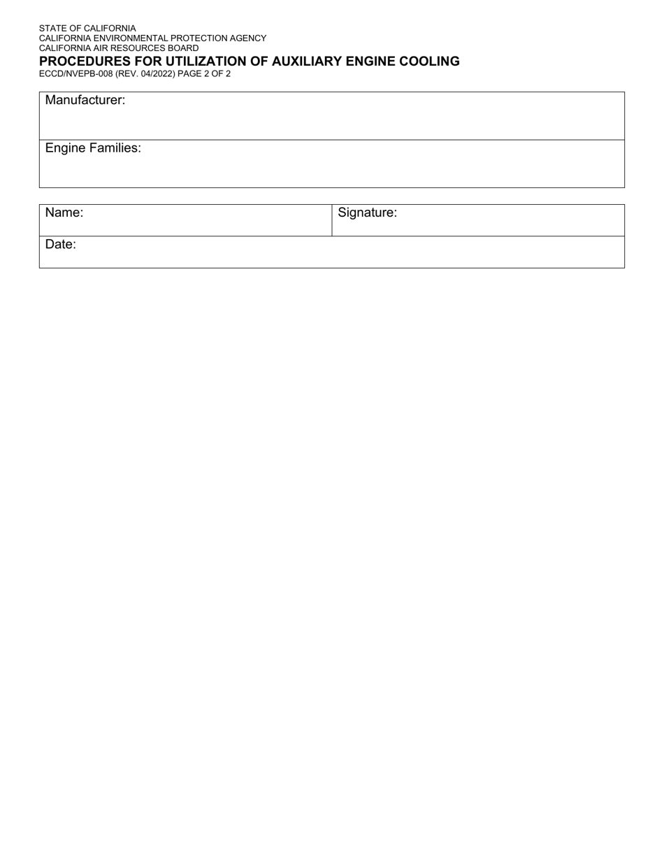 Form ECCD / NVEPB-008 Procedures for Utilization of Auxiliary Engine Cooling - California, Page 2