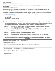 Form MLD/QMB-004 Application for Certification of Abrasive for Permissible Dry Outdoor Blasting - California, Page 2