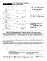 Document preview: Formulario FW-003-GC Orden Sobre La Exencion De Cuotas De La Corte (Corte Superior) (Persona Bajo Tutela O Curatela) - California (Spanish)