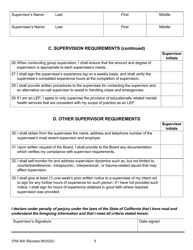 Form 37M-300 Supervision Agreement Between the Supervisor and Supervisee (For Supervisory Relationships That Began on or After January 1, 2022) - California, Page 5