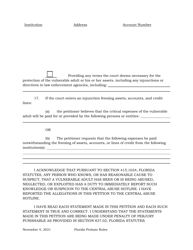 Petition for Injunction for Protection Against Exploitation of a Vulnerable Adult Under Section 825.1035, Florida Statutes - Florida, Page 5