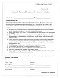 Attachment B &quot;Tacachale Terms and Conditions for Resident Visitation&quot; - Florida