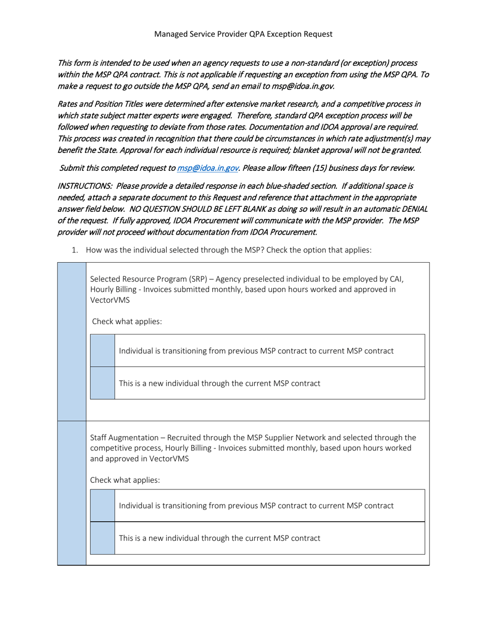 Indiana Managed Service Provider Qpa Exception Request - Fill Out, Sign ...