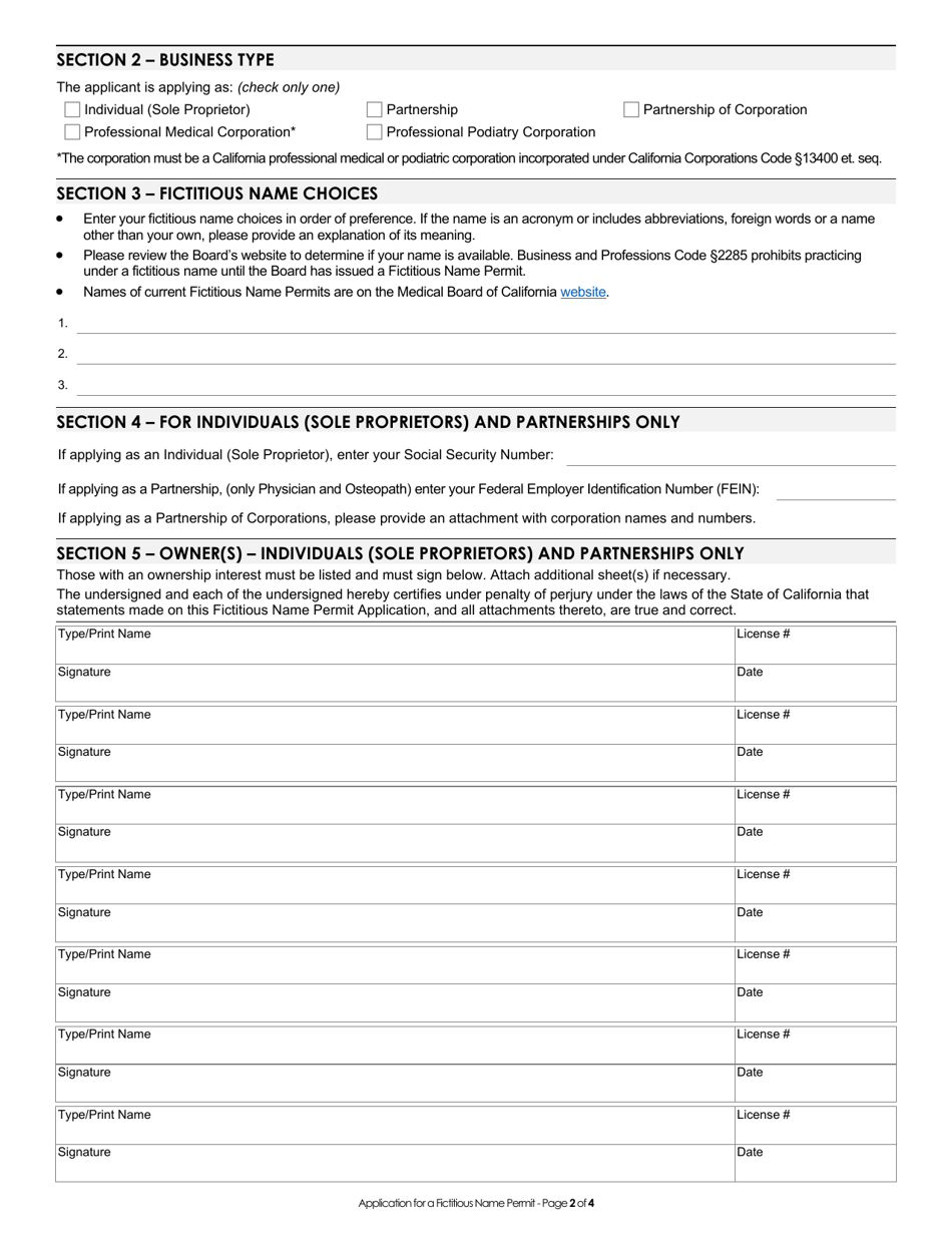 Application for a Fictitious Name Permit - California, Page 3