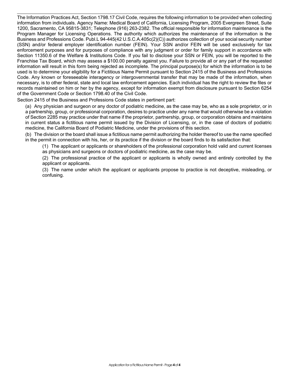 Application for a Fictitious Name Permit - California, Page 5