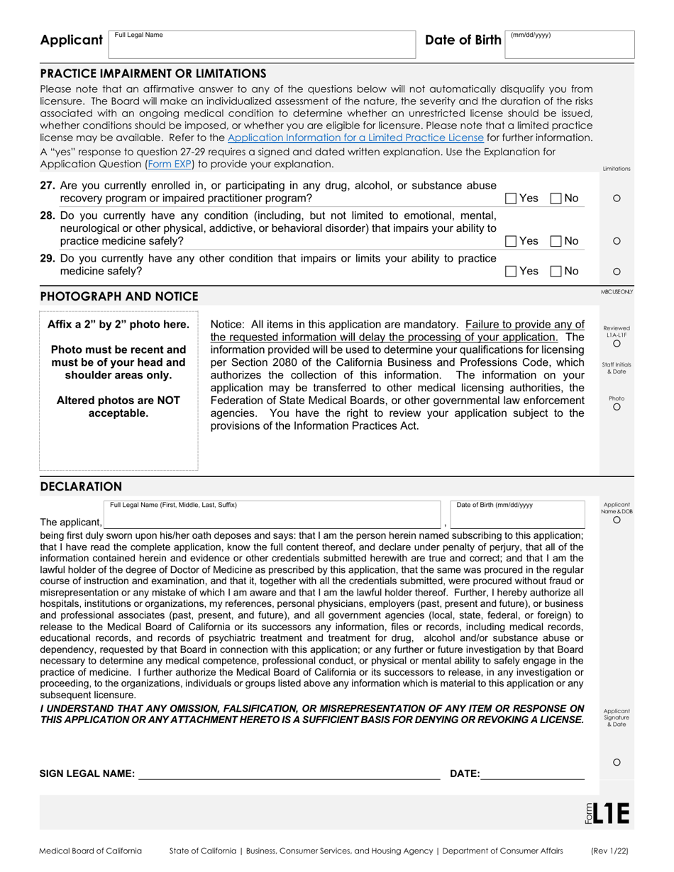 Form L1 Application for a Physicians and Surgeons License - California, Page 5