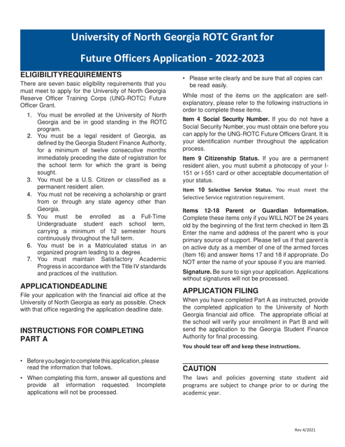 Application Form - University of North Georgia Rotc Grant Rotc Grant for Future Officers - Georgia (United States), 2023