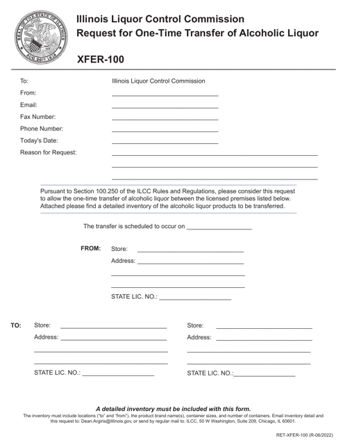 Form RET-XFER-100 Request for One-Time Transfer of Alcoholic Liquor - Illinois