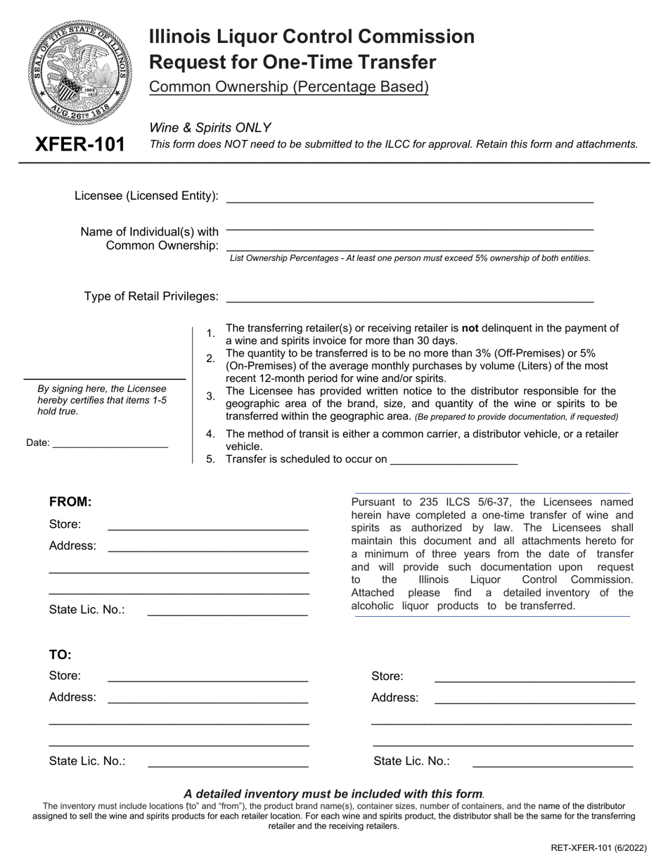Form RET-XFER-101 Request for One-Time Transfer - Common Ownership (Percentage Based) - Illinois, Page 1