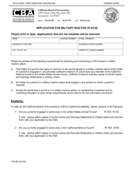 Document preview: Form 11R-49 Application for Military Inactive Status - California