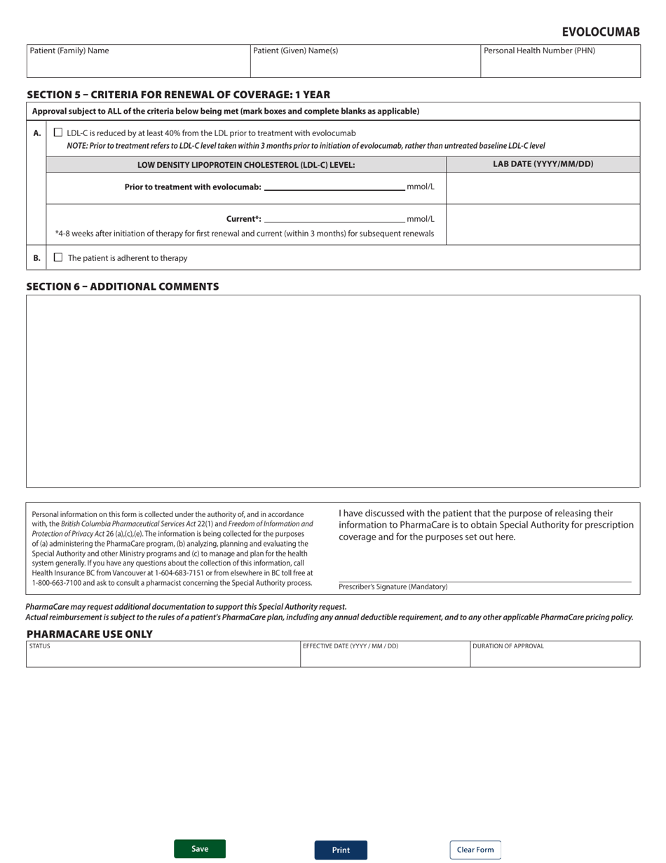 Form HLTH5493 Download Fillable PDF or Fill Online Special Authority Request Evolocumab