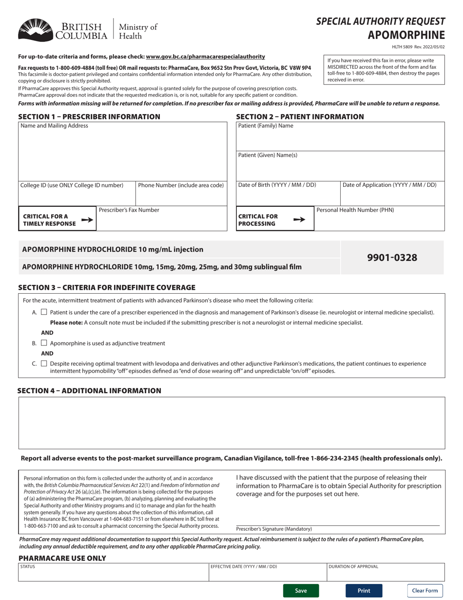 Form HLTH5809 Fill Out, Sign Online and Download Fillable PDF