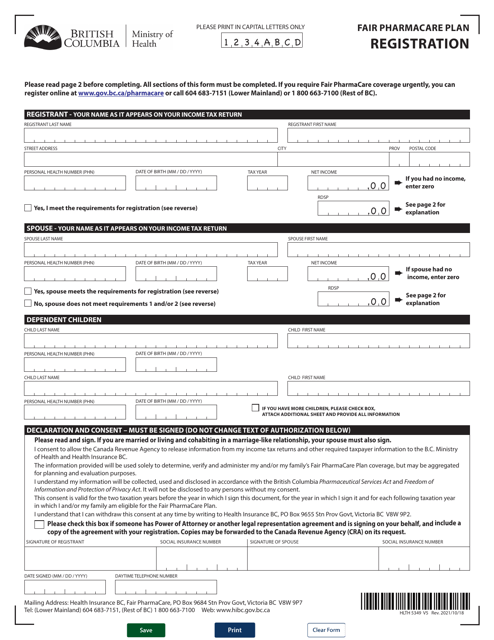 Form HLTH5349 Fair Pharmacare Plan Registration - British Columbia, Canada