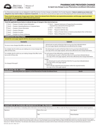 Document preview: Form HLTH5433 Pharmacare Provider Change to Report Any Change to Your Pharmacare Enrollment Information - British Columbia, Canada