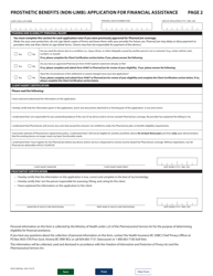 Form HLTH5404 Pharmacare Prosthetic Benefits (Non-limb) Application for Financial Assistance - British Columbia, Canada, Page 2