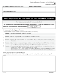 Form N8 Notice to End Your Tenancy at the End of the Term - Ontario, Canada