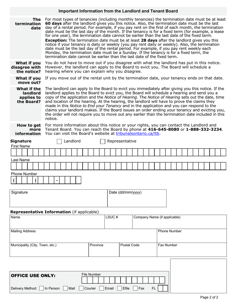 Form N8 Notice to End Your Tenancy at the End of the Term - Ontario, Canada, Page 2