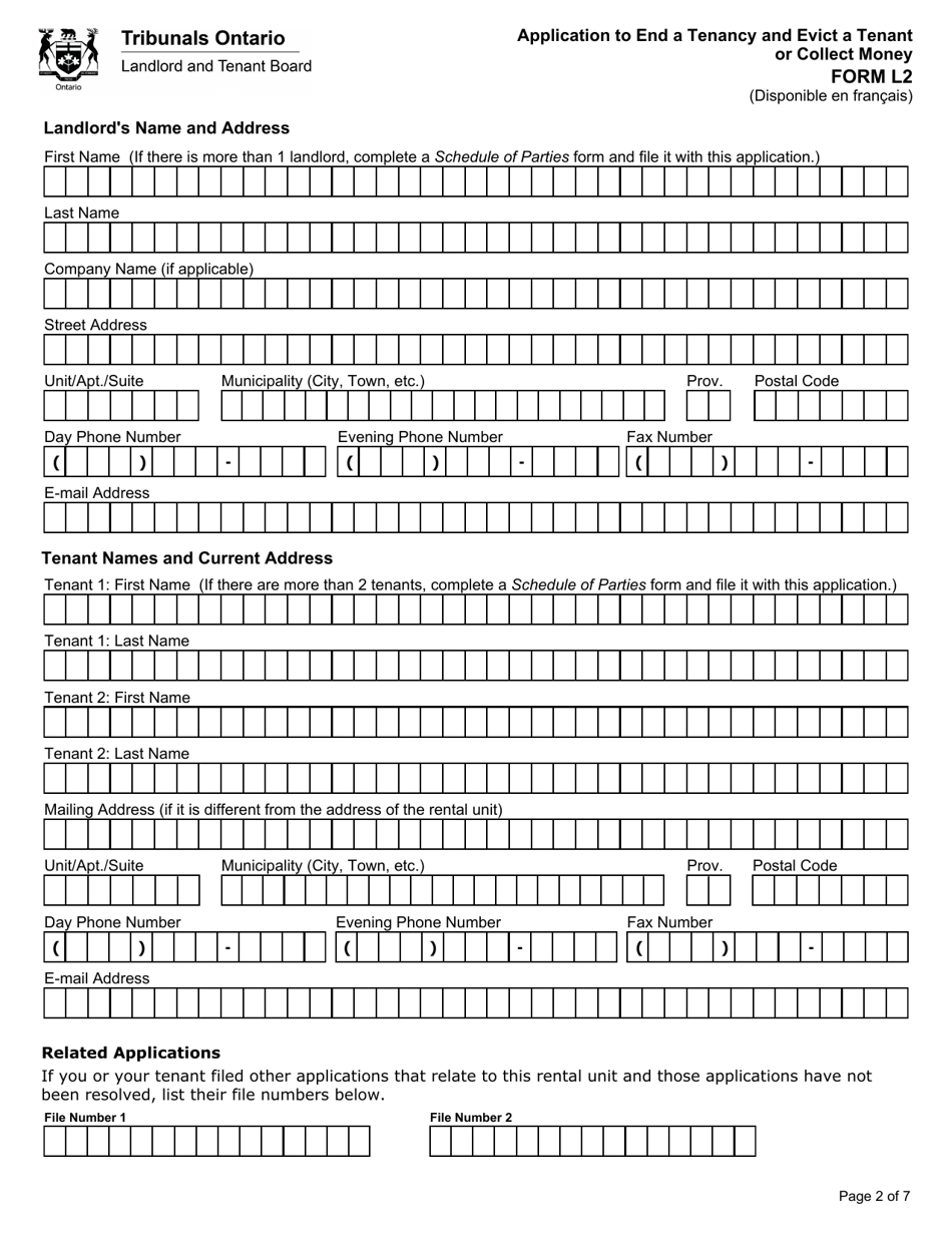 Form L2 Application to End a Tenancy and Evict a Tenant or Collect Money - Ontario, Canada, Page 4