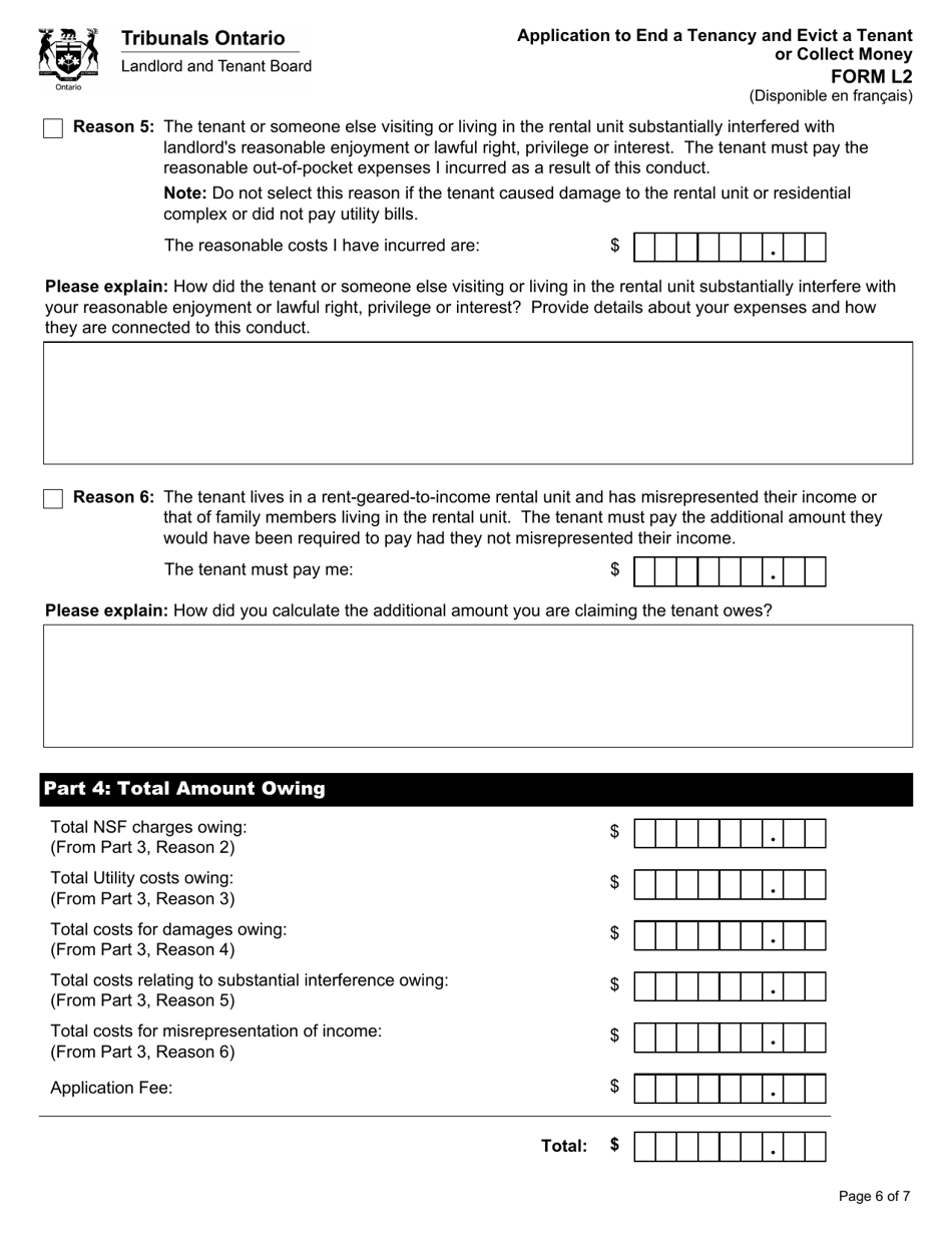 Form L2 Application to End a Tenancy and Evict a Tenant or Collect Money - Ontario, Canada, Page 8