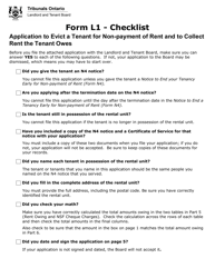 Form L1 Application to Evict a Tenant for Non-payment of Rent and to Collect Rent the Tenant Owes - Ontario, Canada