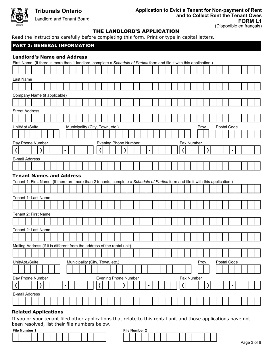 Form L1 Application to Evict a Tenant for Non-payment of Rent and to Collect Rent the Tenant Owes - Ontario, Canada, Page 5
