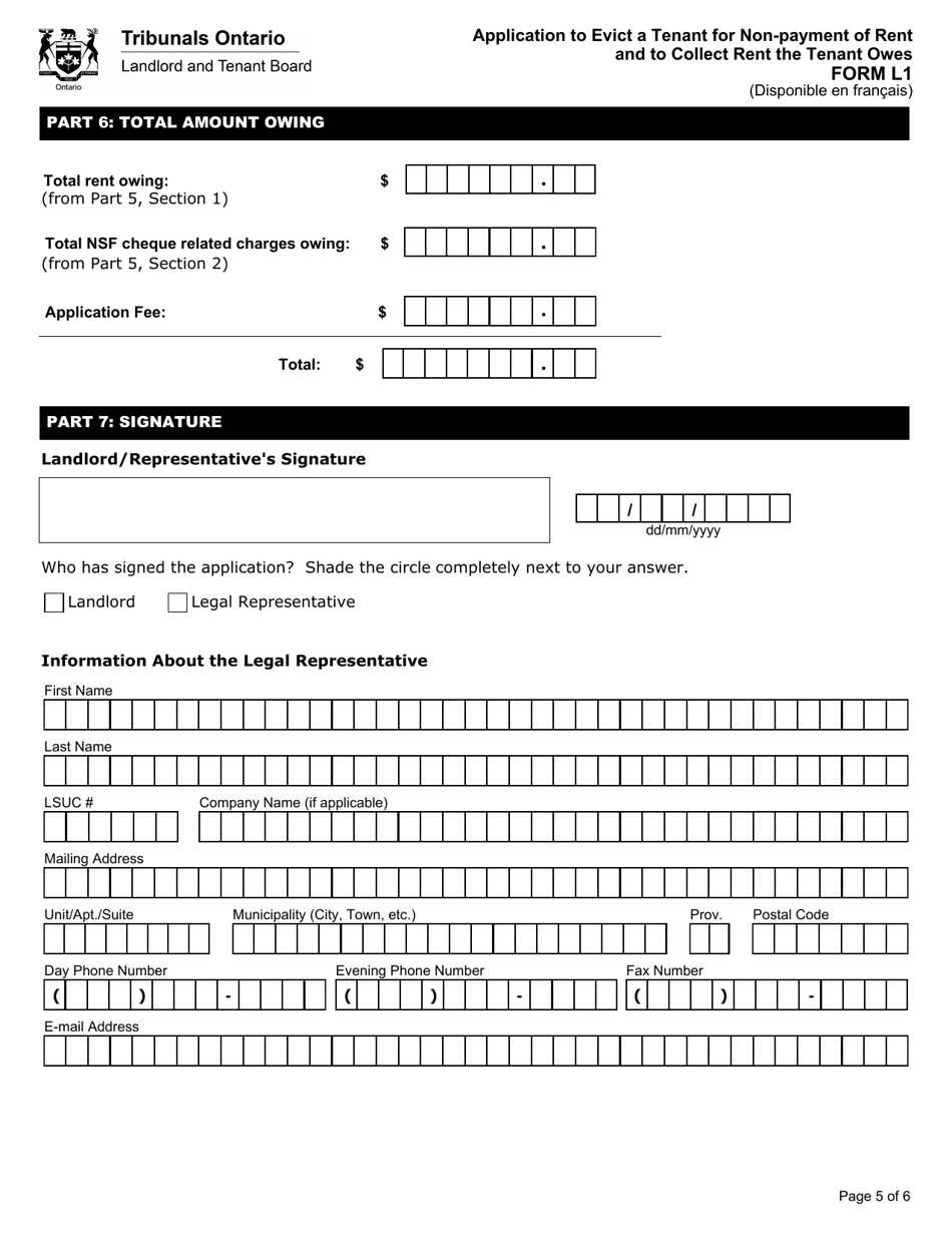 Form L1 Application to Evict a Tenant for Non-payment of Rent and to Collect Rent the Tenant Owes - Ontario, Canada, Page 7
