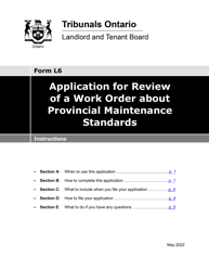 Instructions for Form L6 Application for Review of a Work Order About Provincial Maintenance Standards - Ontario, Canada