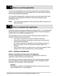 Instructions for Form L6 Application for Review of a Work Order About Provincial Maintenance Standards - Ontario, Canada, Page 2
