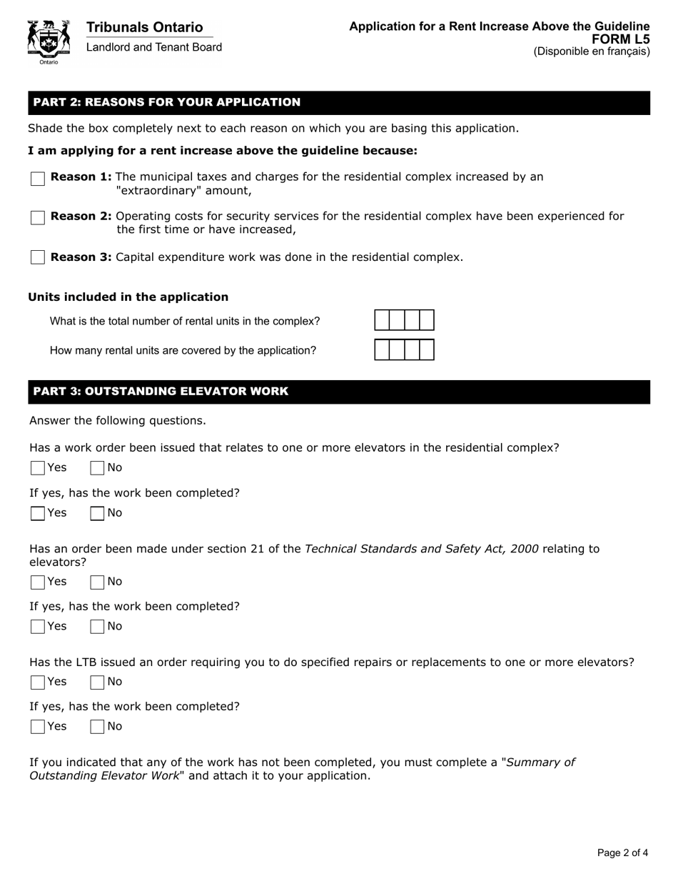 Form L5 Application for a Rent Increase Above the Guideline - Ontario, Canada, Page 3