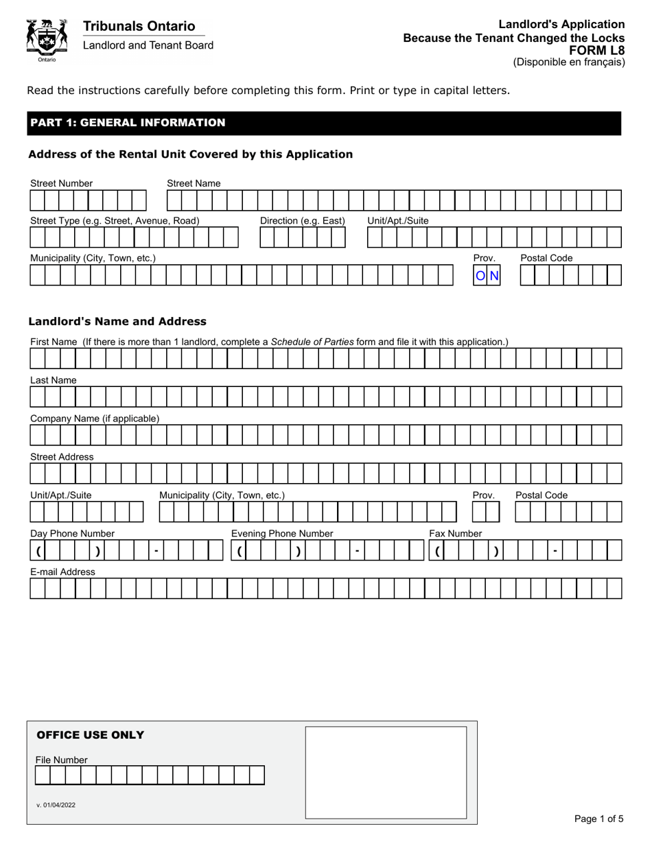Form L8 Landlords Application Because the Tenant Changed the Locks - Ontario, Canada, Page 2