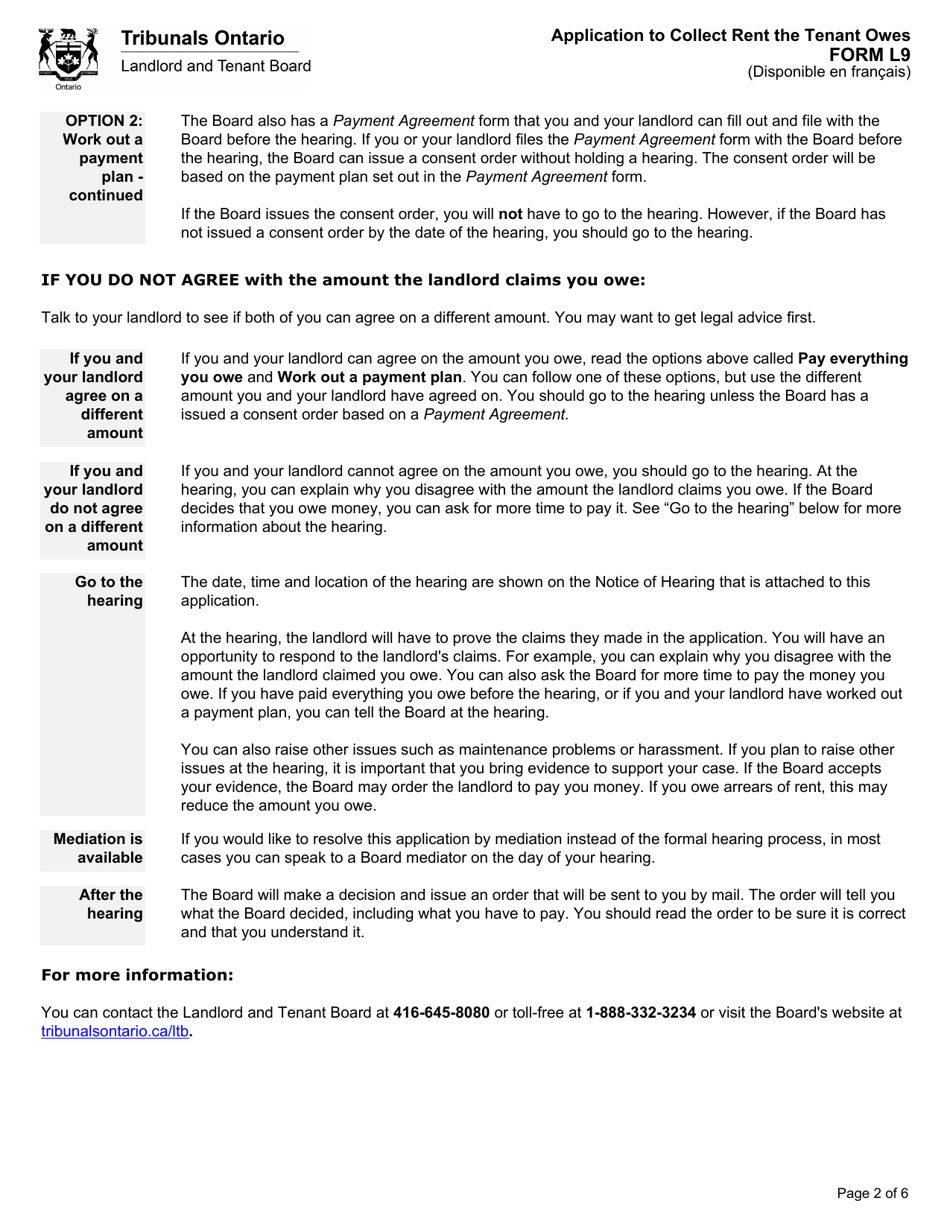 Form L9 Application to Collect Rent the Tenant Owes - Ontario, Canada, Page 4