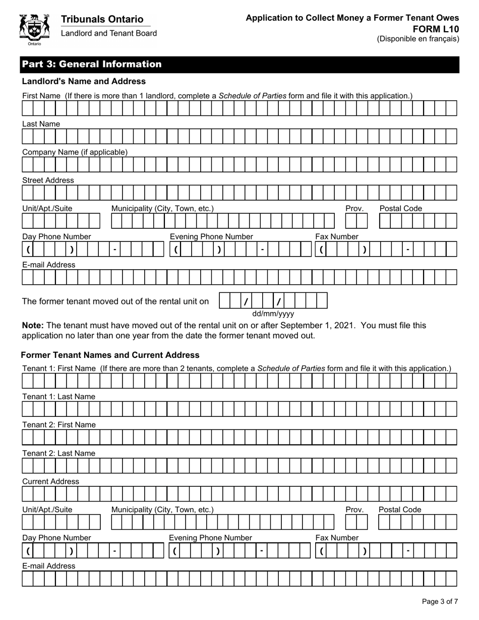 Form L10 Application to Collect Money a Former Tenant Owes - Ontario, Canada, Page 6