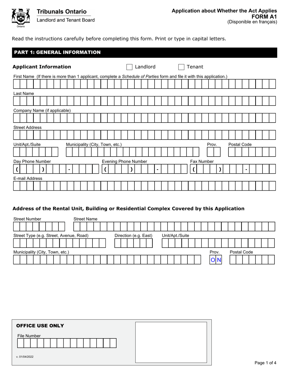 Form A1 Application About Whether the Act Applies - Ontario, Canada, Page 2