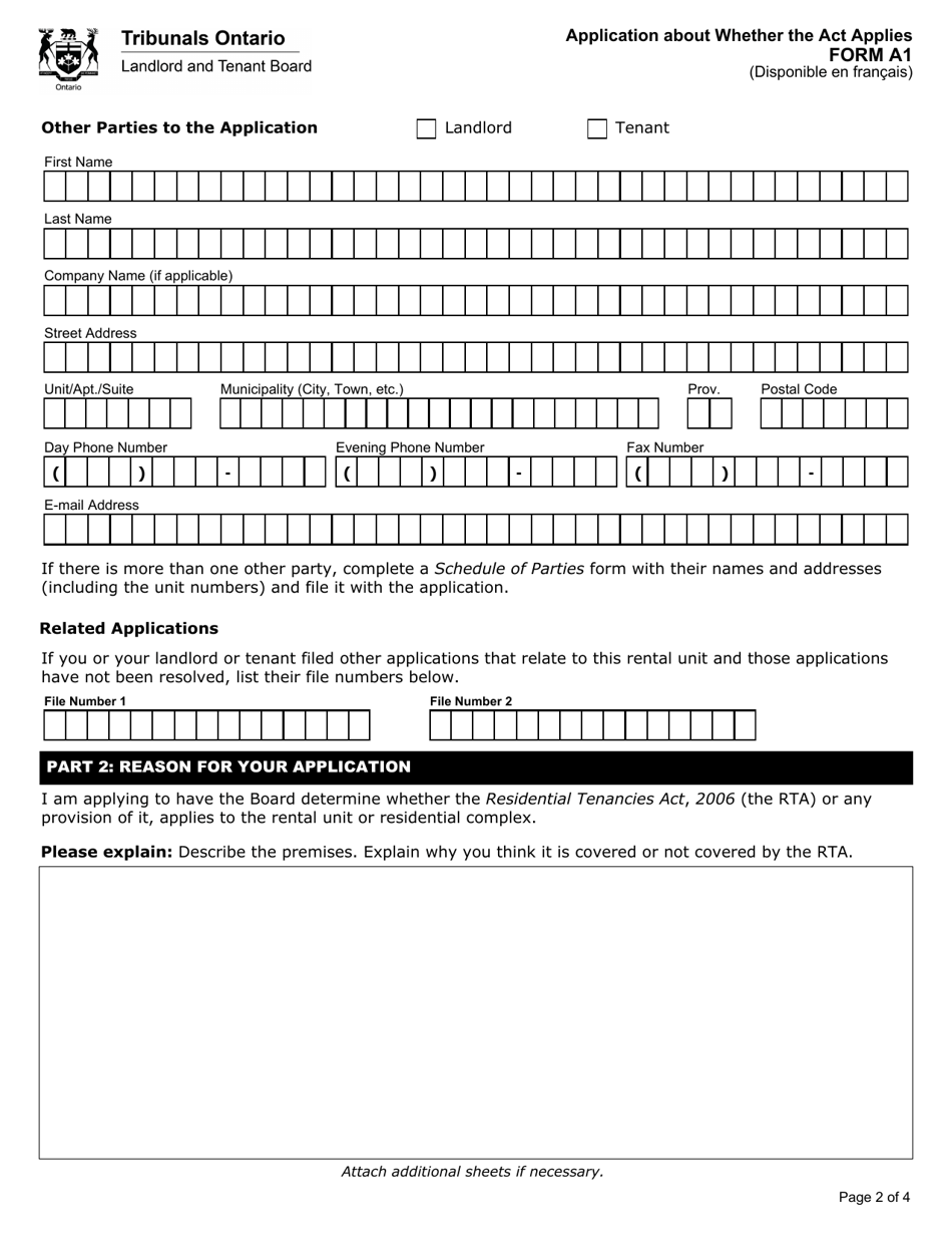 Form A1 Application About Whether the Act Applies - Ontario, Canada, Page 3