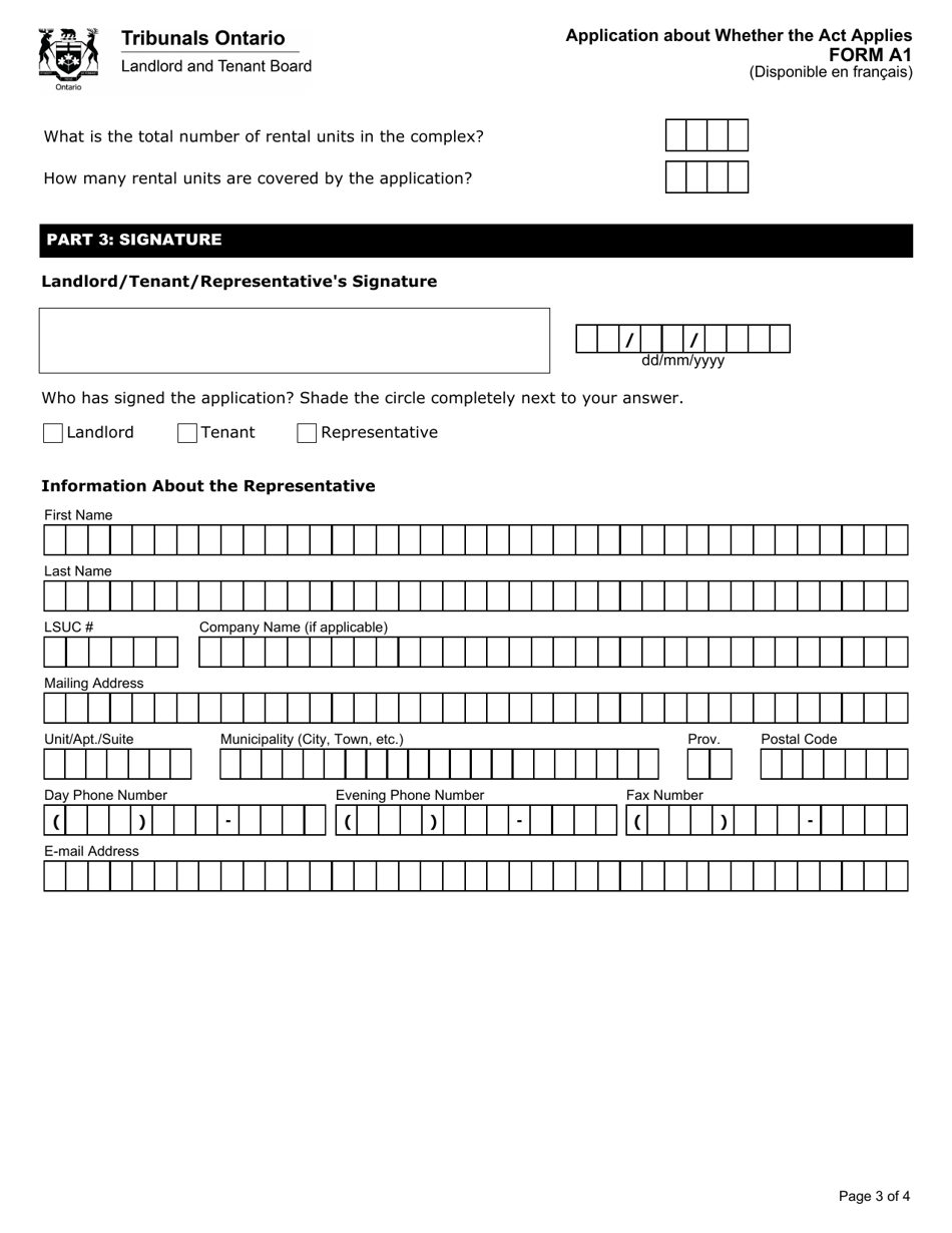 Form A1 Application About Whether the Act Applies - Ontario, Canada, Page 4