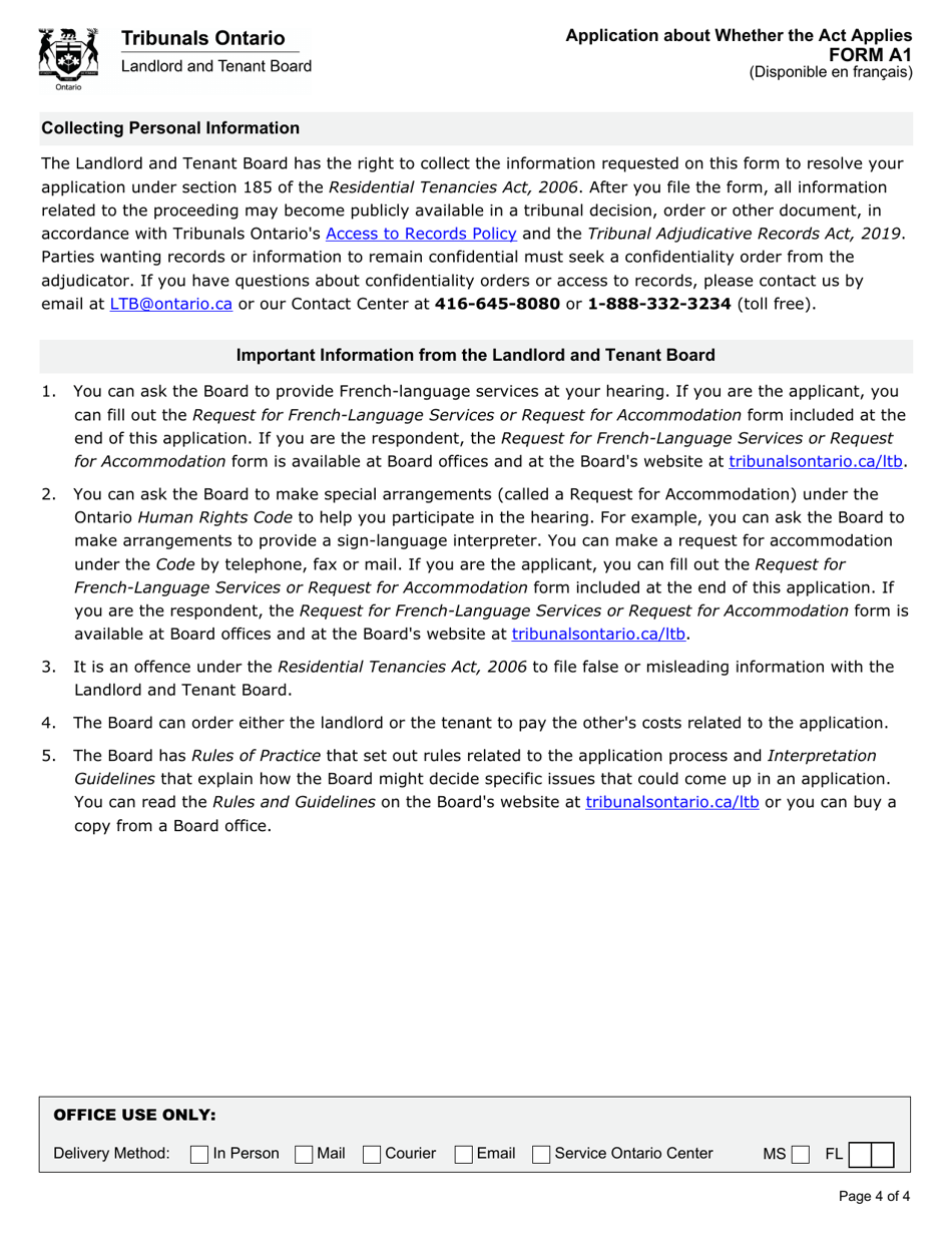 Form A1 Application About Whether the Act Applies - Ontario, Canada, Page 5