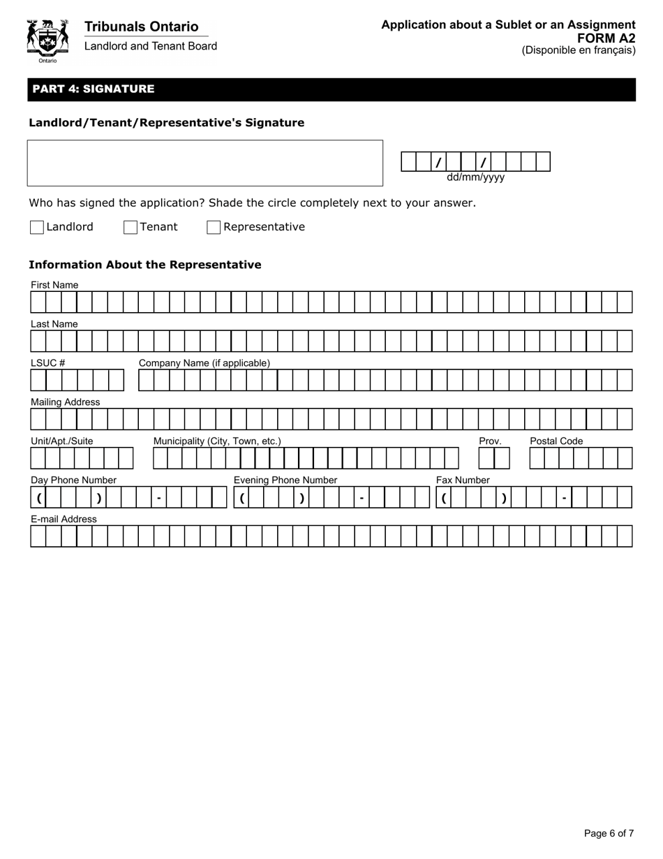 Form A2 Application About a Sublet or an Assignment - Ontario, Canada, Page 7