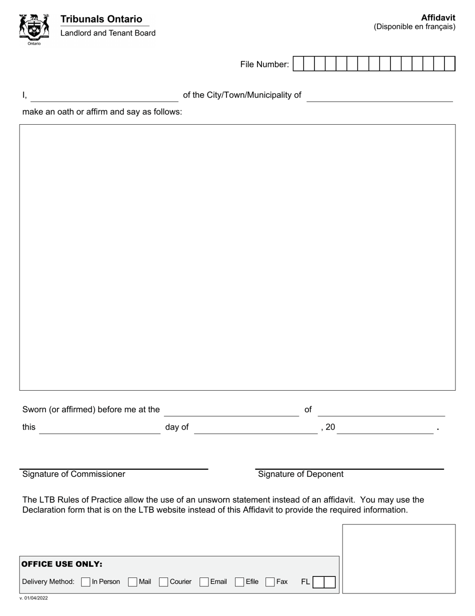 Affidavit - Ontario, Canada, Page 1