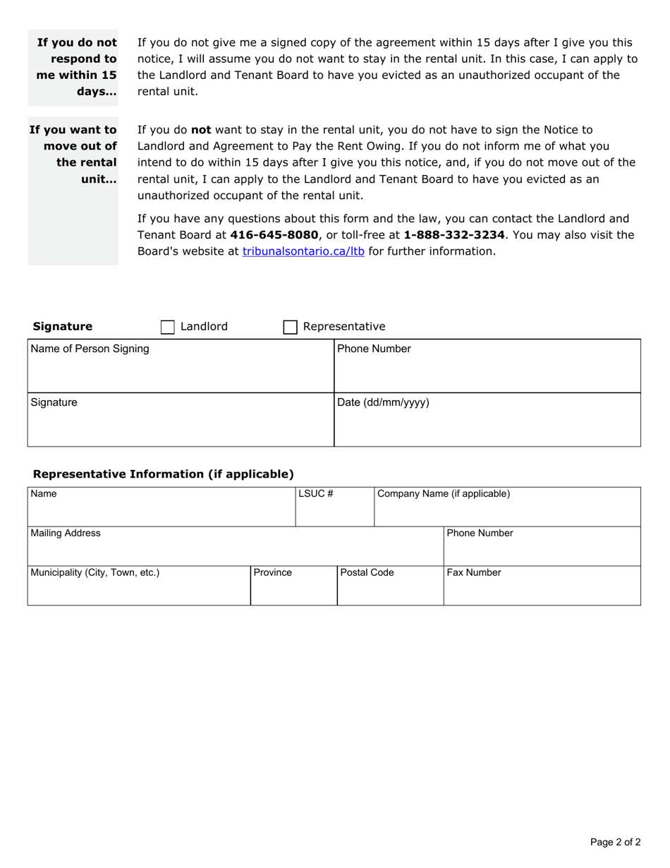 Form N14 Landlords Notice to the Spouse of the Tenant Who Vacated the Rental Unit - Ontario, Canada, Page 4