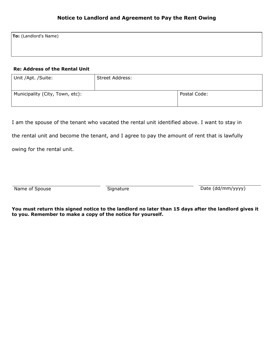 Form N14 Landlords Notice to the Spouse of the Tenant Who Vacated the Rental Unit - Ontario, Canada, Page 5