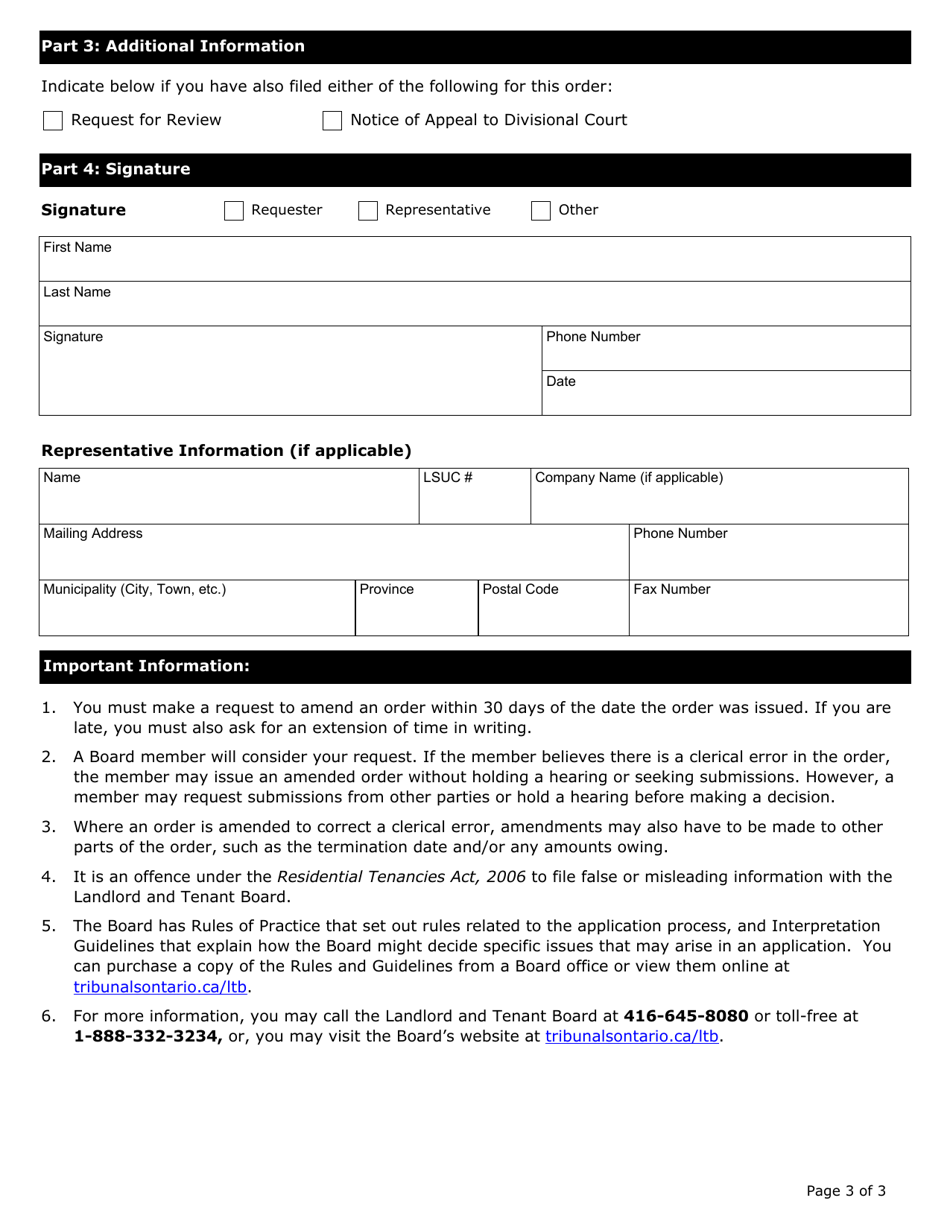 Request to Amend an Order - Ontario, Canada, Page 3